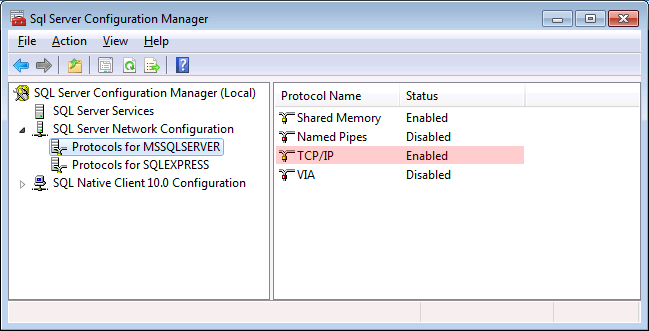 SQL Server 2008: Protocols for MSSQLServer 