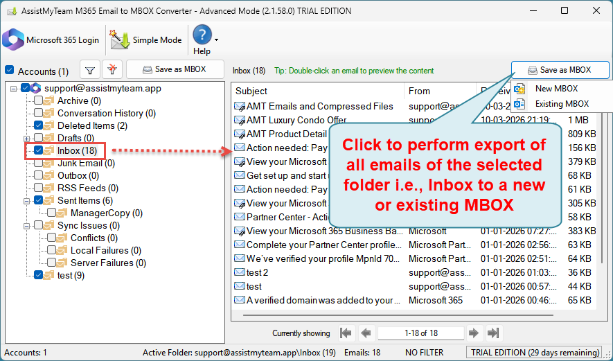 Convert folder of a mailbox account to MSG