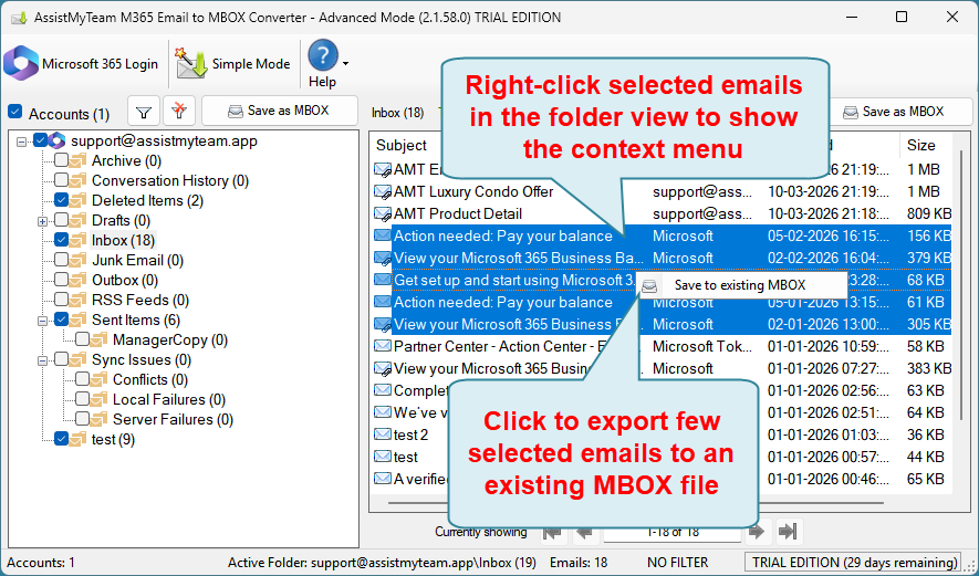 Convert few emails to MSG files