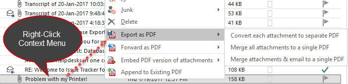Right-click the email to save it as Pdf from Outlook