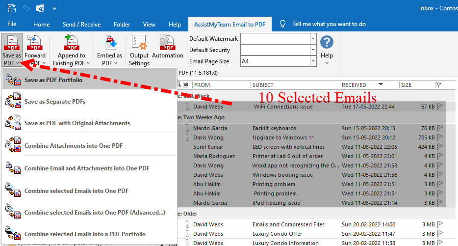 Export and Save multiple emails as Pdf files in Outlook in just a click!