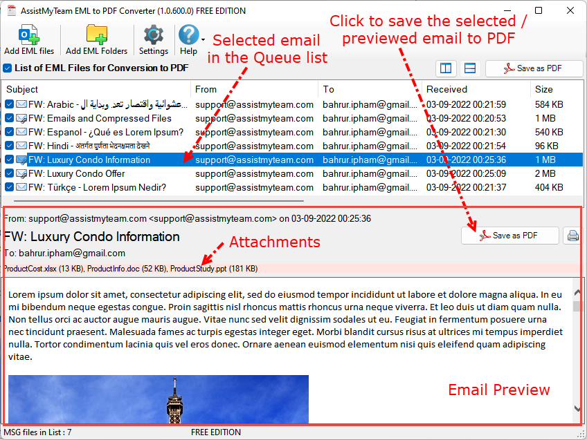 Convert EML Email file to PDF
