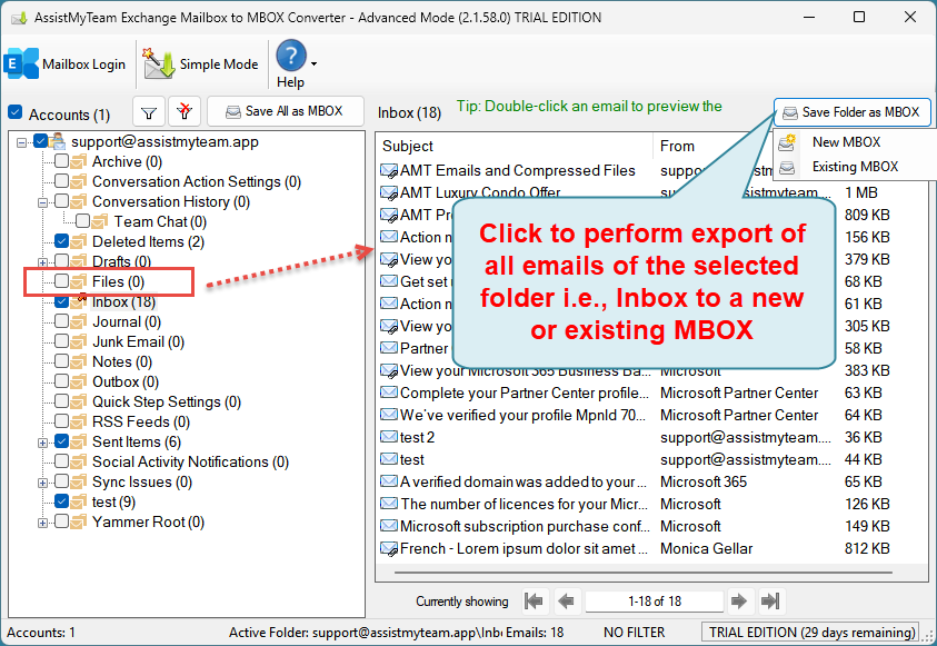Convert folder of a mailbox account to MSG