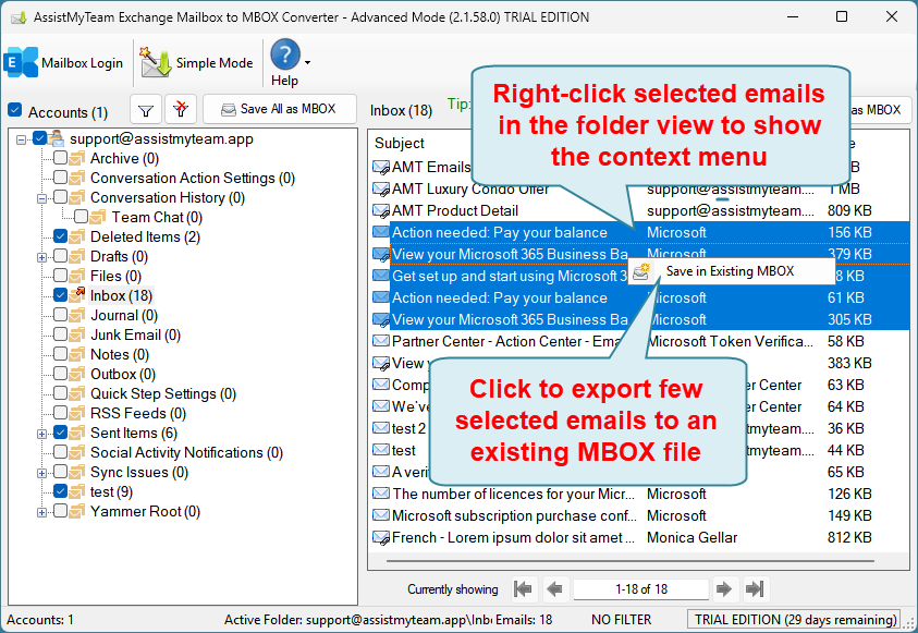 Convert few emails to MSG files