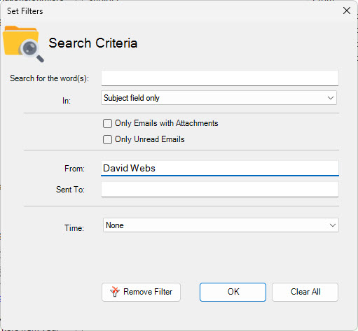 Search mailbox before bulk conversion to PDF