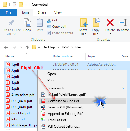 Selected PDF files that are to be merged into one