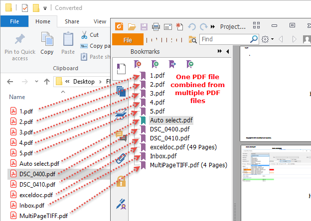 Structure of the one pdf file after combining multiple PDF files