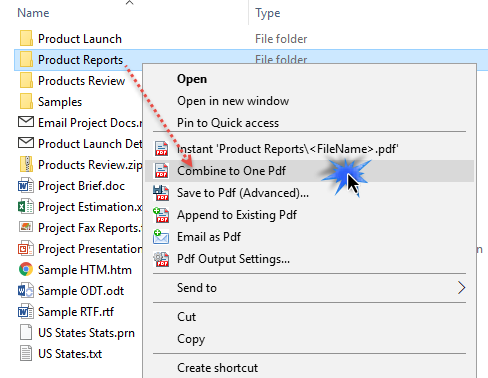 Combine all files of a folder to one PDF file in a click