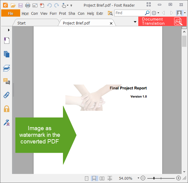 PDF file converted from word document and an image as watermark