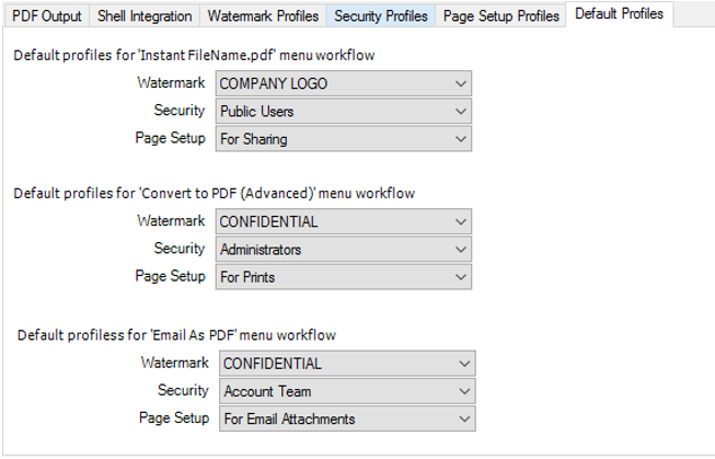 set default profiles to File To PDF