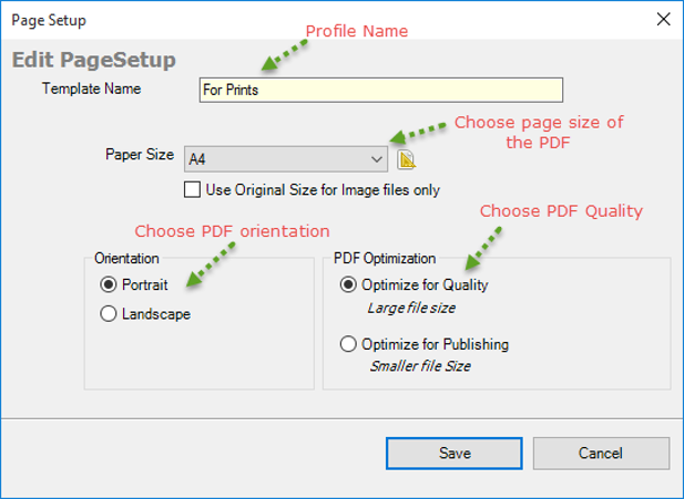 Create page Profile for PDF
