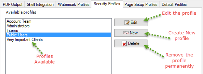 Create security Profile for PDF