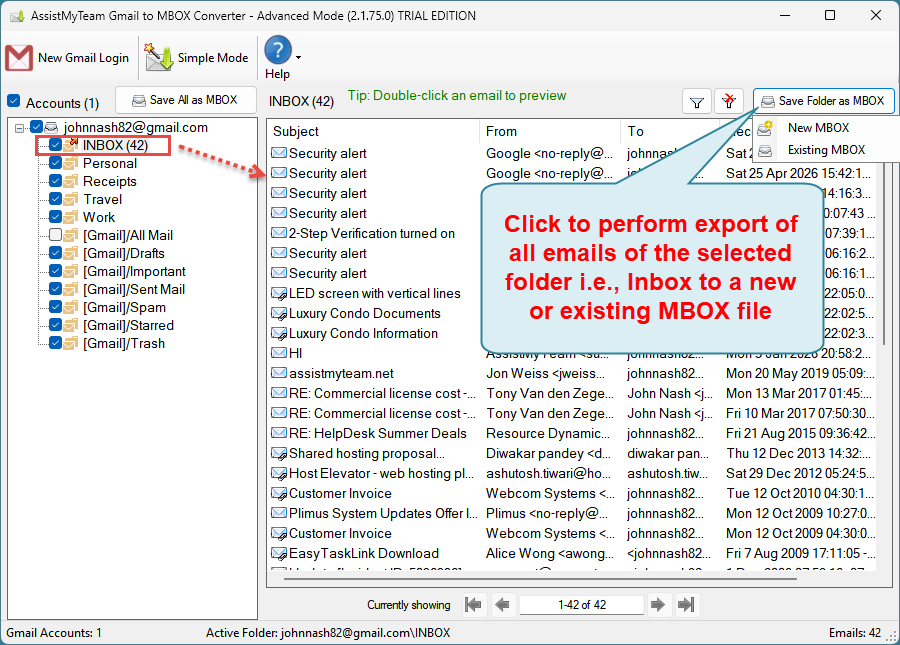 Convert folder of a mailbox account to MSG