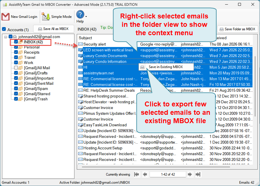 Convert few emails to MSG files