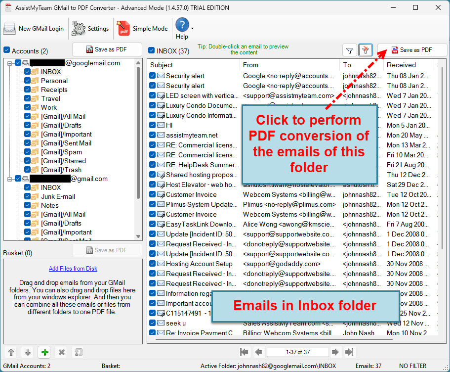 Convert an IMAP folder to PDF
