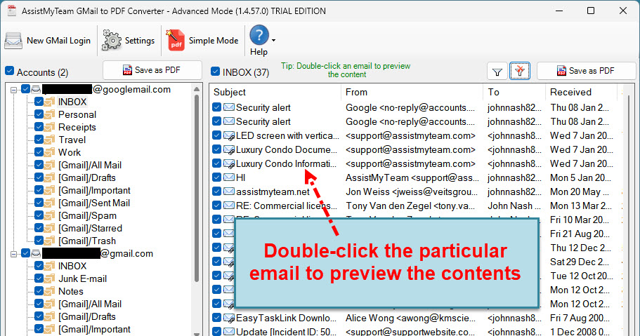Select and IMAP Email to preview the contents