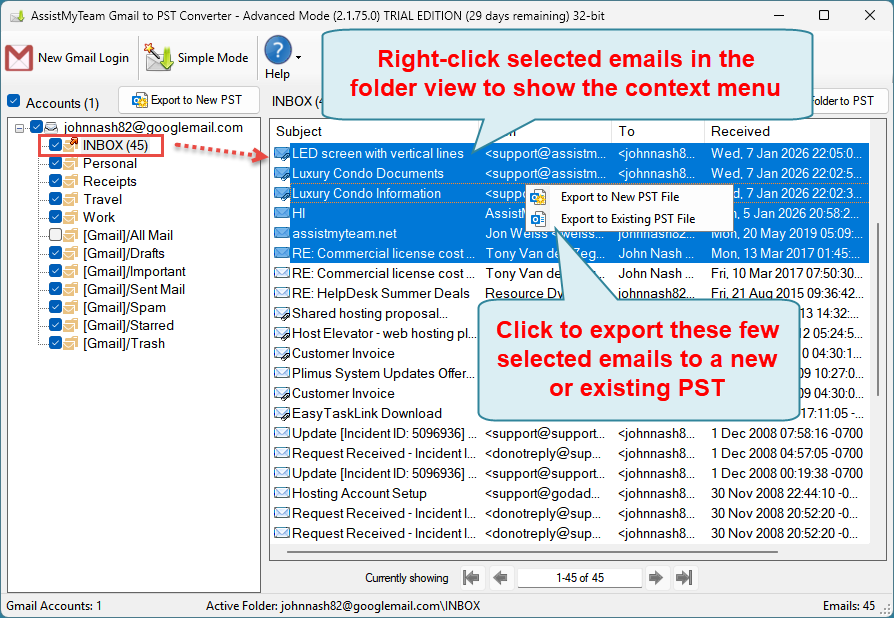 Select IMAP Email to preview the contents