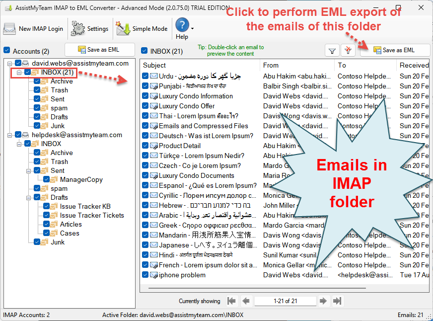 Convert an IMAP folder to EML