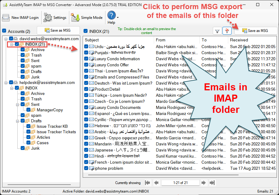 Convert an IMAP folder to MSG