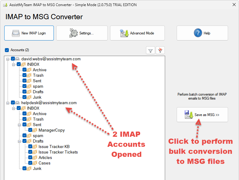 Convert IMAP to MSG in bulk