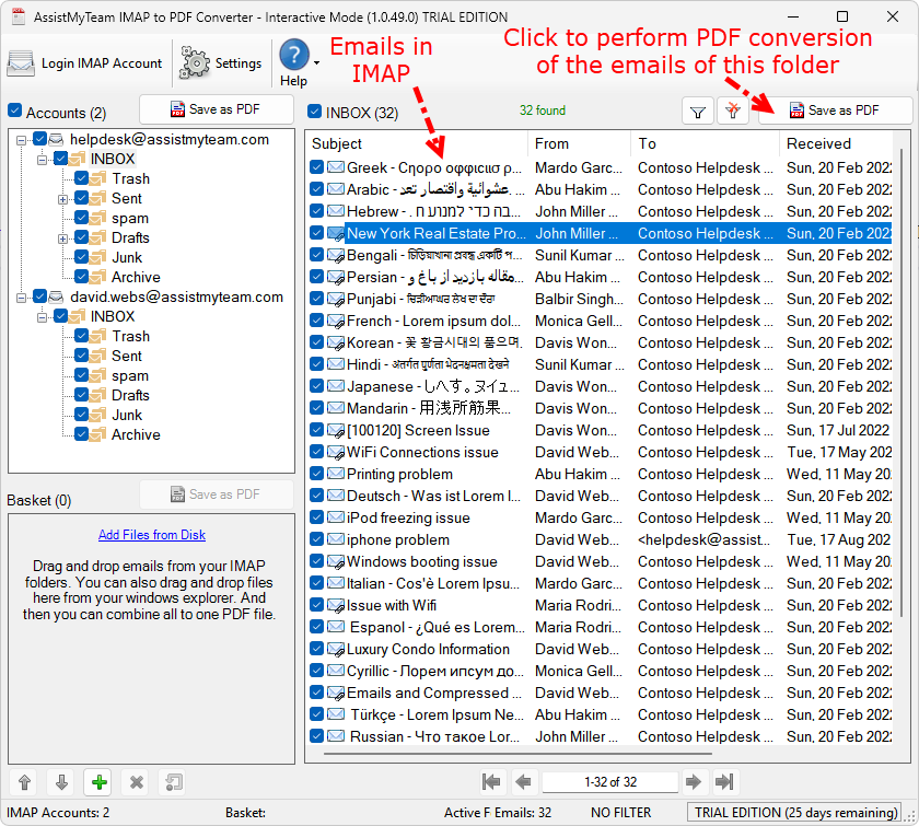 Convert an IMAP folder to PDF