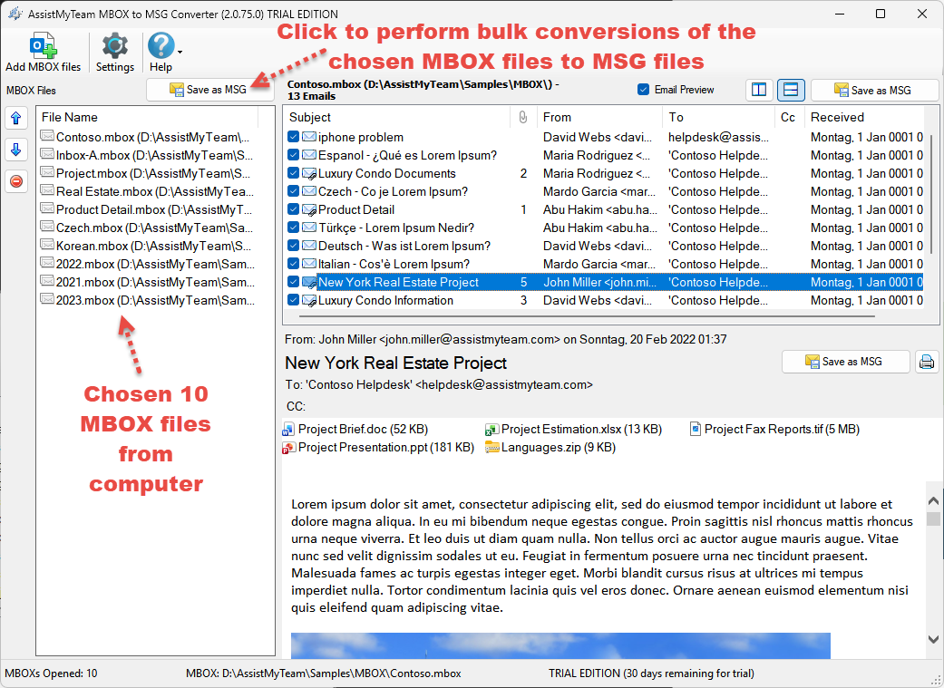 Convert MBOX files to MSGin bulk