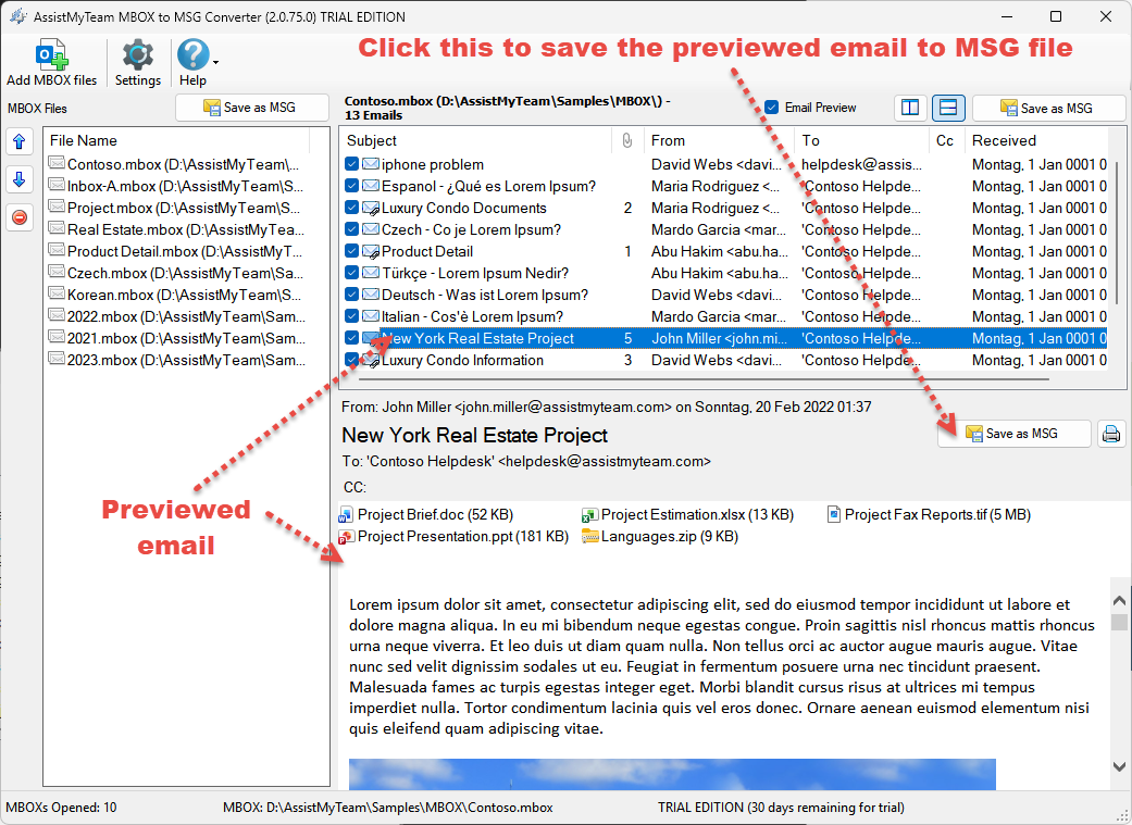 Convert Email of a MBOX to MSG