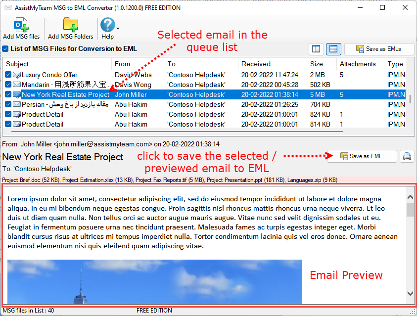 Convert Email of a PST to EML