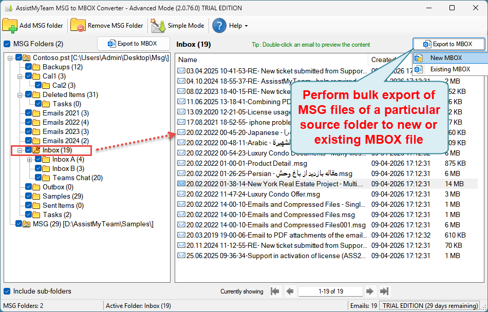 Convert an MSG folder to MBOX