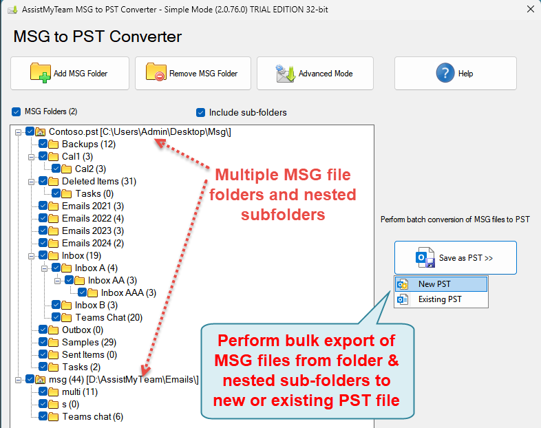 Convert MSG to PST in bulk