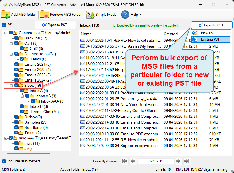 Convert an MSG folder to PST