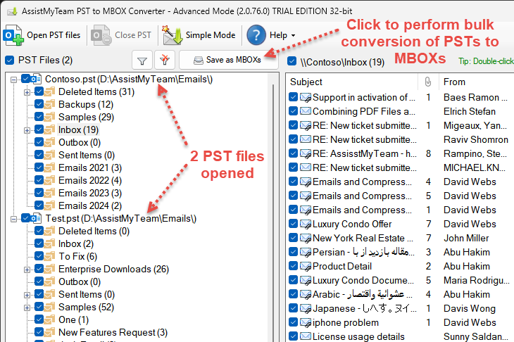 Convert PST to MBOX in bulk