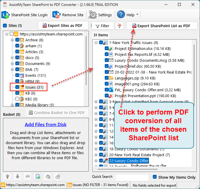 How to convert all items of a SharePoint list to PDF? - AssistMyTeam