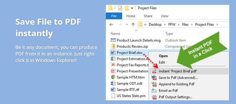 Instantly save a document to PDF from Context Menu