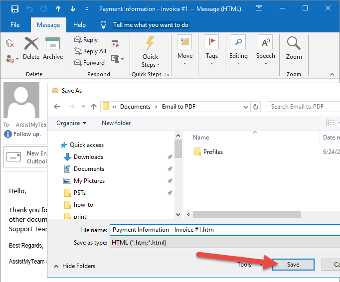 how to save email to pdf using Microsoft Word